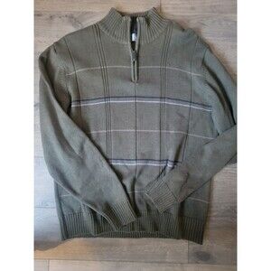 Oscar De La Renta Mens Sweater Pullover Half Zipper Dark green Size XLarge